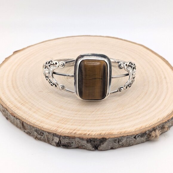 Handcrafted Native American Tiger Eye‎ Stone Bracelet Genuine Jewelry Sz 7.5** - Picture 1 of 9